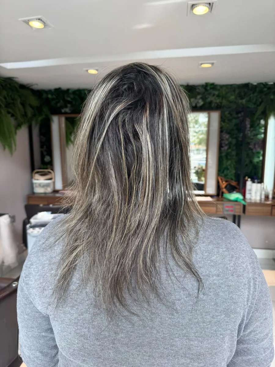 Mechas crescidas e acinzentadas antes do método